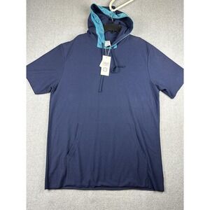 Crooks & Castles Shirt Mens 2XL Navy Short Sleeve Hooded Knit Kangaroo Pocket